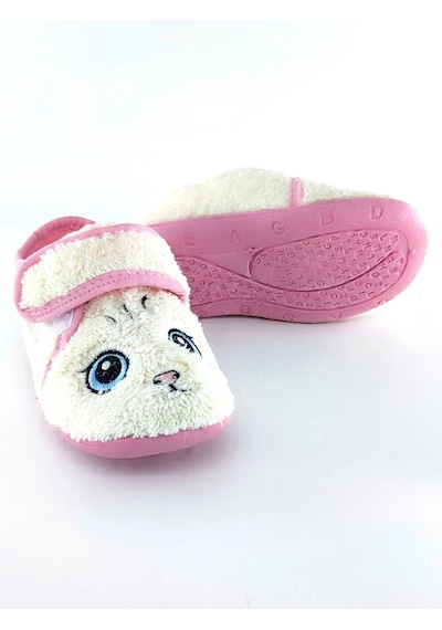 Gezer Peluş Çocuk Günlük Kreş Ayakkabısı Panduf Beyaz-kedi