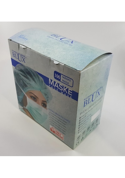Blux Medikal Bağcıklı Maske 3 Katlı Telli Bağlama İpli K-349 100 Adet
