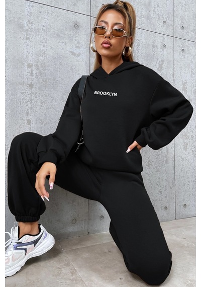 Uyguntarz Unisex Brooklyn Baskılı Eşofman Takımı Siyah