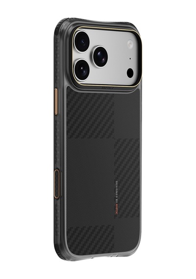 Apple iPhone 18 Pro Kılıf M-safe Uyumlu Raptic Aramid Dual Karbon Fiber Mondrian Serisi Kapak Siyah