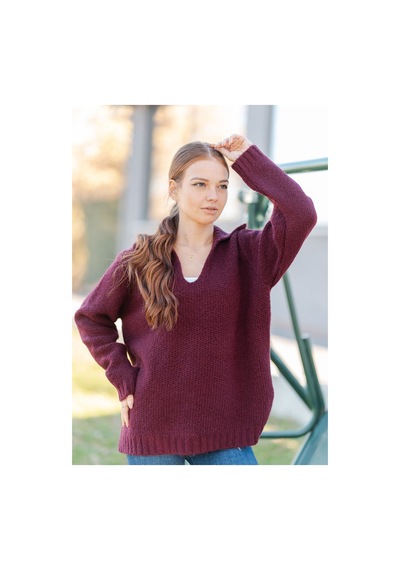 Gömlek Yaka Oversize Basic Kazak Vişne