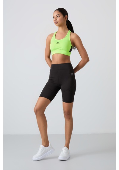 Tommy Life Neon Sarı Çapraz Sırt Detaylı Slim Fit U Yaka Pedli Kadın Spor Büstiyer - 97121 Neon Sarı