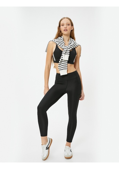 Koton Spor Tayt Cep Detaylı Yüksek Bel Slim Fit Siyah 4sak40178nk
