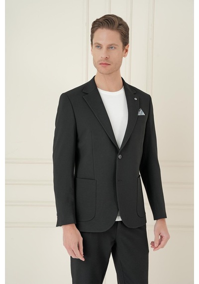 Efor Comfort Fit Mono Yaka Çift Yırtmaç Torba Cep Casual Siyah Ceket C 698 Siyah