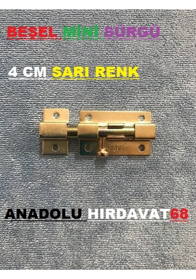 Beşel Sürgü Mini Sarı Krom Kapı Sürgüsü 4 Cm