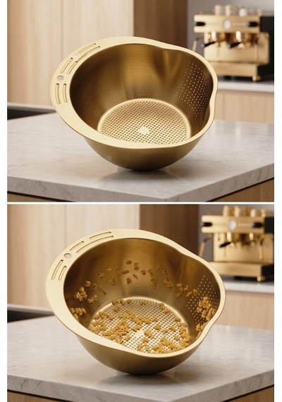 Gold 304 Paslanmaz Çelik Makarna Ve Sebze Yıkama Süzgeci 26,8 X 24 Cm Diğer