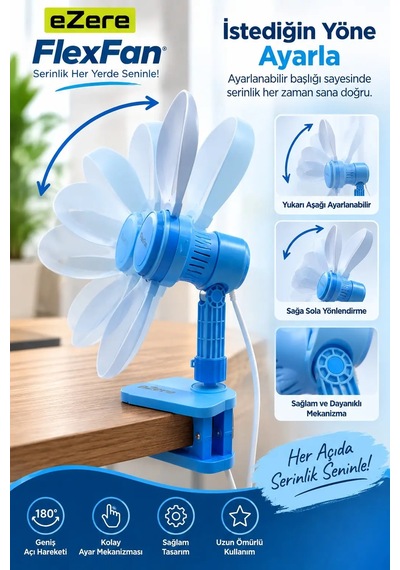 Ezere Flexfan Klipsli Elektirikli Vantilatör Ev Ofis Mini Fan- 5775