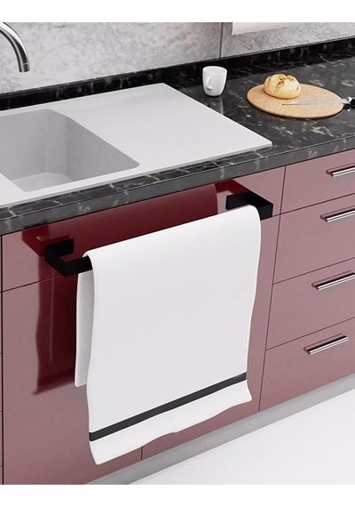 Dione Store Metal Parlak Siyah Metal Havluluk, Yapışkanlı Tasarım, Banyo Askısı Gri