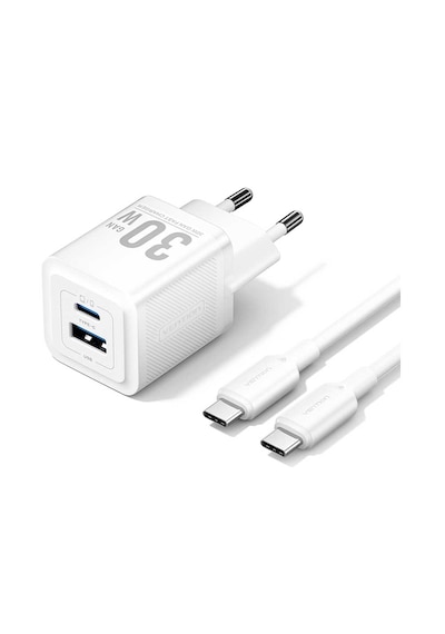 Vention 30w Gan Çift Çıkışlı 1xusb-c 30w + 1xusb-a 30w Hızlı Şarj Cihazı Ve 1m Kablo Seti İphone Uyumlu
