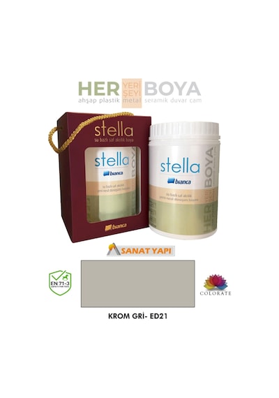 Stella Su Bazlı Saf Akrilik Boya 1lt Krom Gri Ral 8022