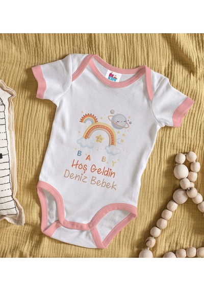 Bk Gift Bk Kids Hoş Geldin Bebek Tasarımlı Pembe Bebek Body Zıbın-10 Çok Renkli