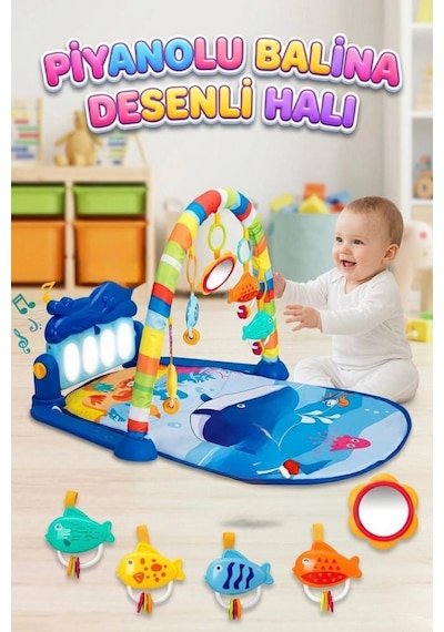 Babycim Piyanolu 3'ü 1 Arada Balina Oyun Halısı Müzikli Işıklı Aynalı Eğitici Aktivite Oyun Halısı
