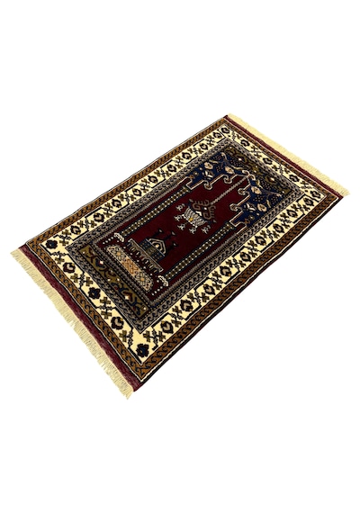 El Dokuma Sıfır Yahyalı Namazlık 80x130 Kök Boya %100 Yün Seccade Kırmızı