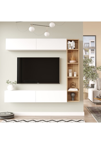 Robin Home Tara Tv Ünitesi Kitaplık Duvara Monte Sepet-beyaz
