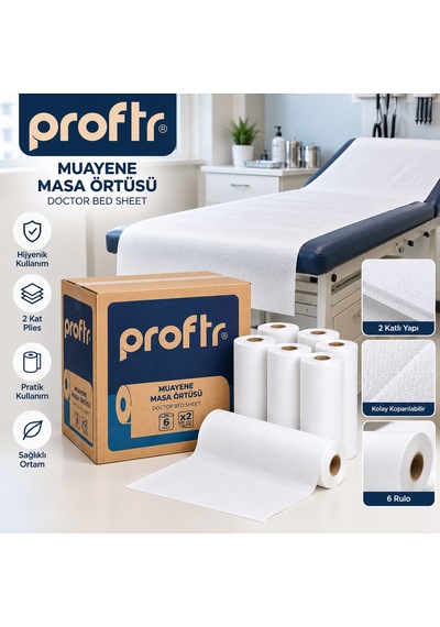 Mavi Beyaz Proftr Muayene Masa Örtüsü Çift Katlı 6x50 Mt