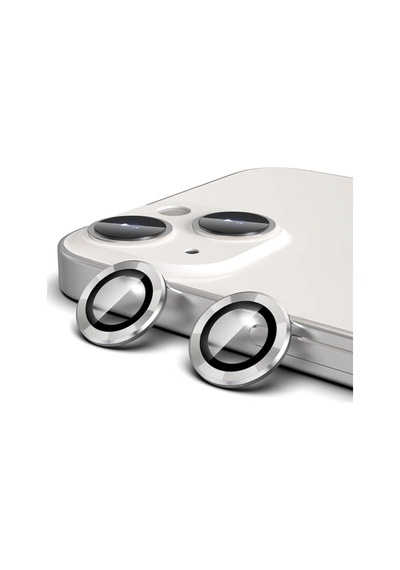 Apple  Uyumlu iPhone 13 Mini Kamera Koruyucu Lens Mercek Metal Çerçeveli 2li Set Gümüş Gri Silver