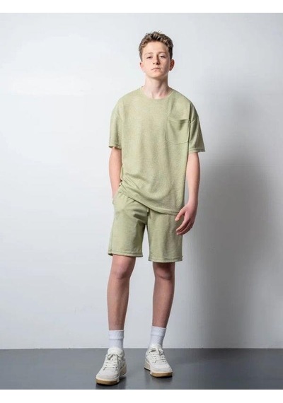 Erkek Çocuk Palmiye Desenli T-shirt Şortlu Takım-15796 Yeşil