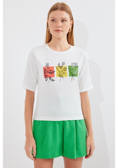 Hiccup Bdart Baskılı Yuvarlak Yaka T-shirt Beyaz