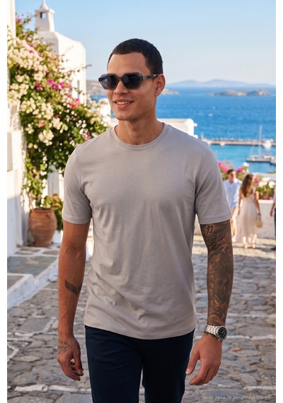 Buratti Pamuklu Regular Fit Bisiklet Yaka Erkek T Shirt 59020204 Kül