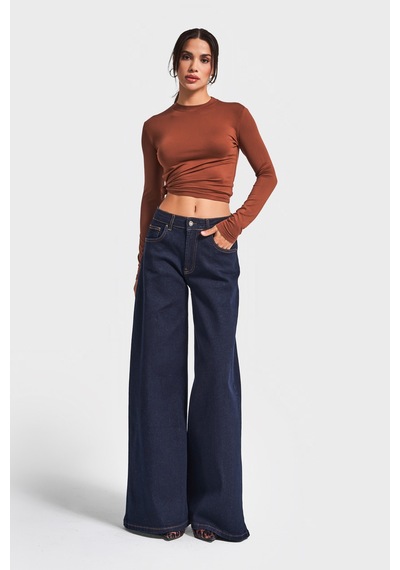 it's basic Kadın İndigo Renk 7w5-50 Süper Palazzo Fit Esnek Elastan Kumaş Denim Jean