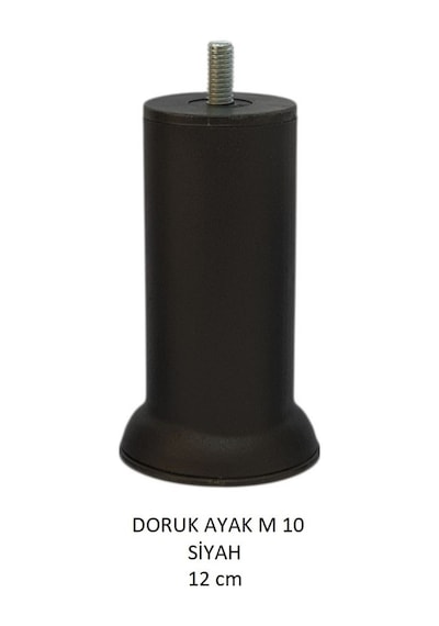 Doruk Ayak, Cıvatalı Baza Koltuk Dolap Ayağı, Metal, Siyah, M10, 12 Cm Siyah