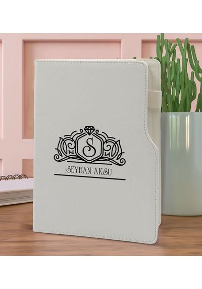 BK Gift Kişiye Özel İsimli Beyaz Termo Deri Not Defteri 15x21cm-1