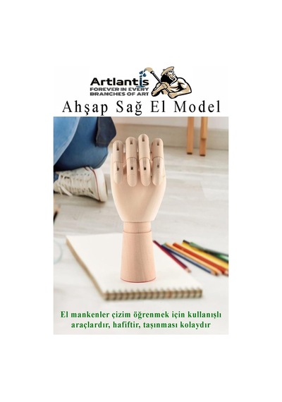 Ahşap Sağ El Modeli 25 Cm 1 Adet Sağ El Maketi Bayan Ahşap Manken Sağ El Parmak Model Hareketli Esnek Eskiz Çizim Boyama