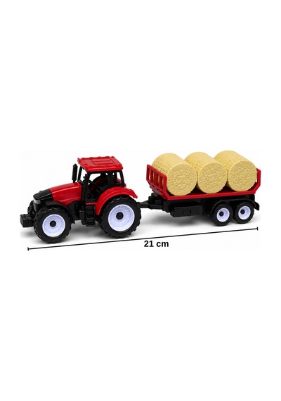 Sürtmeli Römorklu Oyuncak Traktör Seti Saman Balyalı Çiftlik Aracı 21 Cm