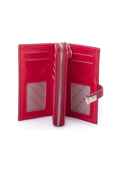 Nas Bag Kadın Orta Boy Kartlık Kağıt Para Ve Bozuk Para Tasarımına Sahip Kırmızı Dona 16x9 Cm Kırmız