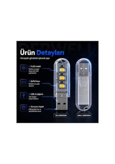 Yeni 2026 Kompakt Mini Usb Led Aydınlatma Taşınabilir Masa Lambası 3 Led Smd Parlak Beyaz Işık Laptop Pc Powerbank Uyumlu Şeffaf Gövde Koruyucu Kapaklı Kitap Okuma Kamp Gece Lambası Dayanıklı