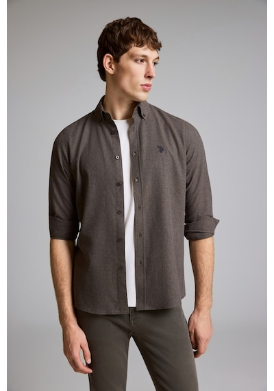 U.S. Polo Assn. Erkek Kahverengi Slim Fit Uzun Kollu Basic Gömlek 50332397-vr029