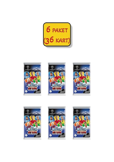6 Paket 36 Kart Uefa Şampiyonlar Ligi 16/17 Match Attax Futbolcu Kartları