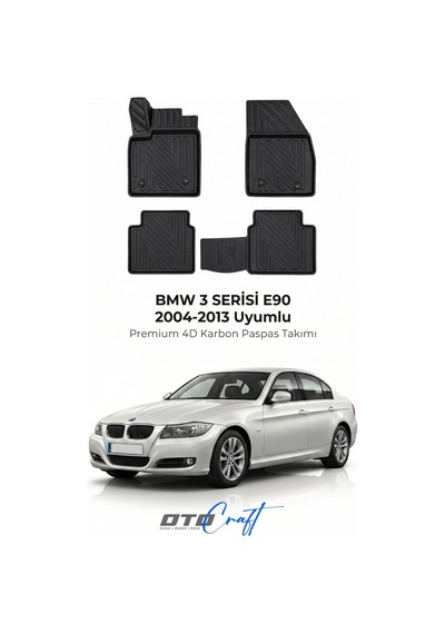 Otocraft Bmw 3 Serisi E90 2004-2013 Araca Özel 4d Karbon Oto Paspas Havuzlu Tam Set