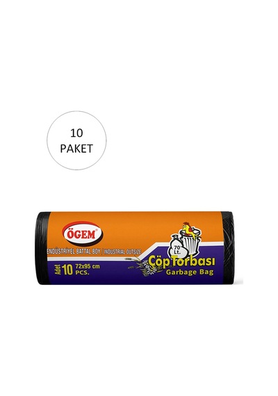 Endüstriyel Battal Boy Çöp Torbası 72 X 95 Cm 10 Lu Rulo X 10 Paket 100 Adet Siyah