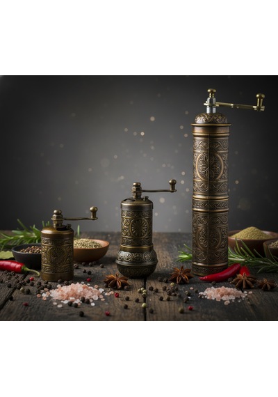 Ludıa Zamak Metal Antik Renk 3 Lü Set Karabiber,kahve,çörek Otu El Değirmeni Öğütücü Grinder S2 Koyu Yeşil