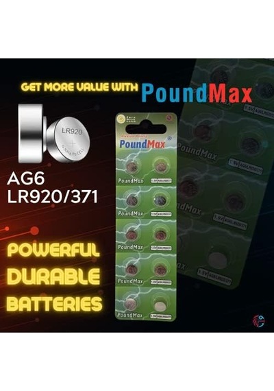 Poundmax 10 Adet Ag6 370,371,lr921,lr69,sr920w 1.5v Alkalin Düğme Pil