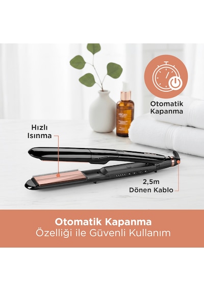 Babyliss Steam Smooth 39mm 230 Derece 5 Isı Ayarı Turmalin Seramik İyon Etkili Buharlı Saç Düzleştirici St493e