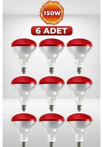 Buğz 6 Adet 150w Kızılötesi Isıtıcılı Hayvan Isıtma Ve Kuluçka Lambası Kırmızı Işık E27 Kalın Duy