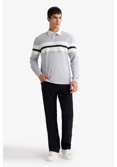 Defacto Regular Fit Polo Yaka Uzun Kollu Tişört E9382ax25augr210 Gri