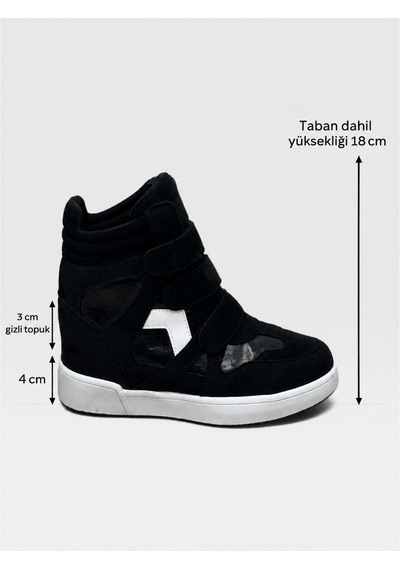 Erva'nın Butiği Siyah Süet İsabe Gizli Topuk Dolgu Topuk 7 Cm Boy Uzatan Sneakers-6446