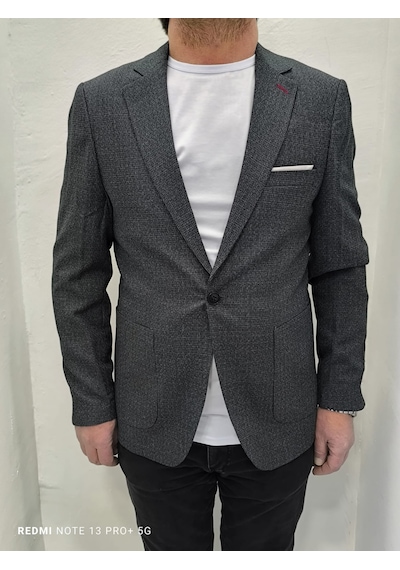Duayen Dmctekstil Erkek Haki Yeşil Desenli İtalyan Kesim Dar Kalıp Tek Düğme Blazer Ceket