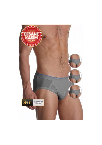 Çift Kaplan Erkek Elastanlı Gri Slip 887 3'lü Ekonomik Paket Gri