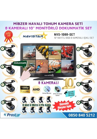 8 Kameralı 10 İnç Dokunmatik Mibzer Tohum Seti Ahd Işıklı Kameralı Tak Kullan Set