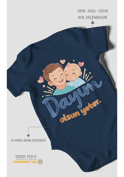 Morivokids Dayım Olsun Yeter Kısa Kollu Bebek Body %100 Pamuk Lacivert