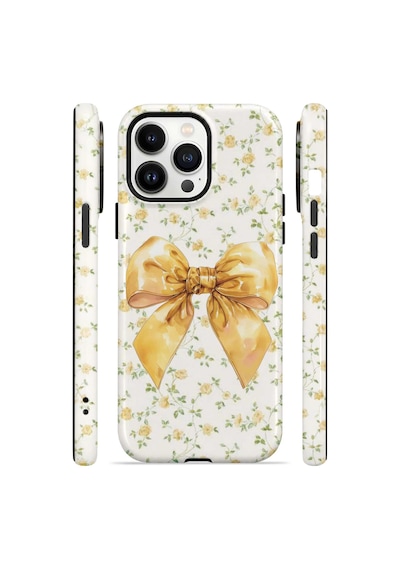 Velvoria Valestra Golden Floral Bow Apple iPhone Uyumlu 14 Pro Magsafe Koruma Kılıfı Valestra Magline - Golden Floral Bow