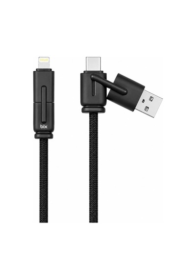 Bix Bx4ın1c 65w Usb-a & Type-c & Lightning Çok Fonksiyonlu Örgülü Şarj Ve Data Kablosu 1.2 Metre Siy