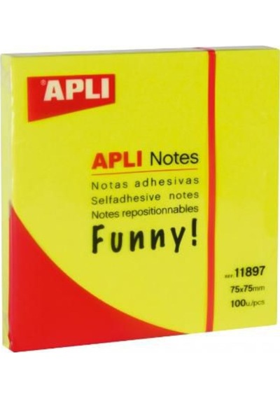 Apli 11897 Yapışkanlı Not Kağıdı Sarı Funny 100 Yp 75X75