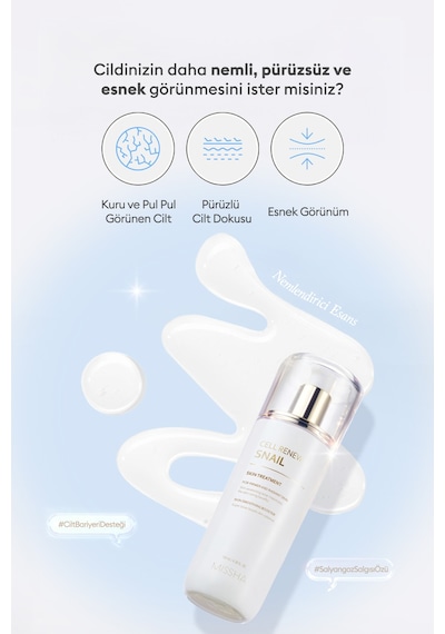 Missha Super Aqua Cell Renew Snail Skin Treatment Salyangoz Özlü Nemlendirici & Aydınlatıcı Esans 130 ML