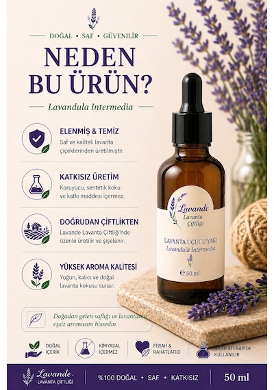 Lavande Lavanta Çiftliği Lavanta Yağı L. İntermedia Cam Damlalıklı 50 ML