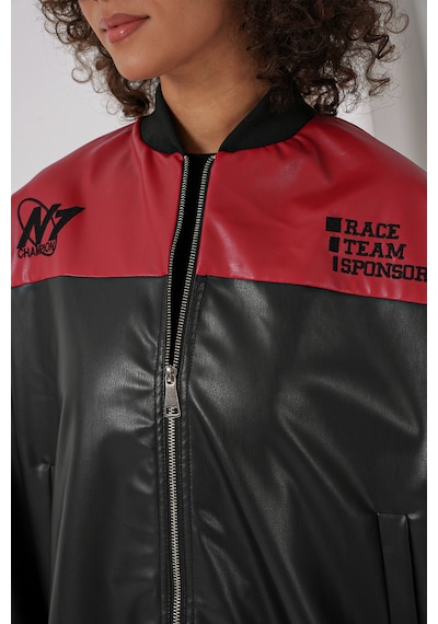 Bigdart 0698 Baskılı Suni Deri Bomber Ceket - Bordo